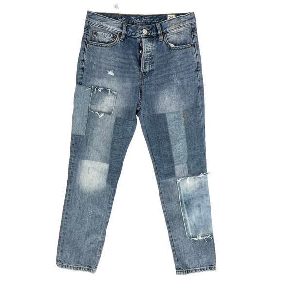 Free People Patch Jeans We the Free Size 26 Blue Patchwork Bohemian - Picture 1 of 5